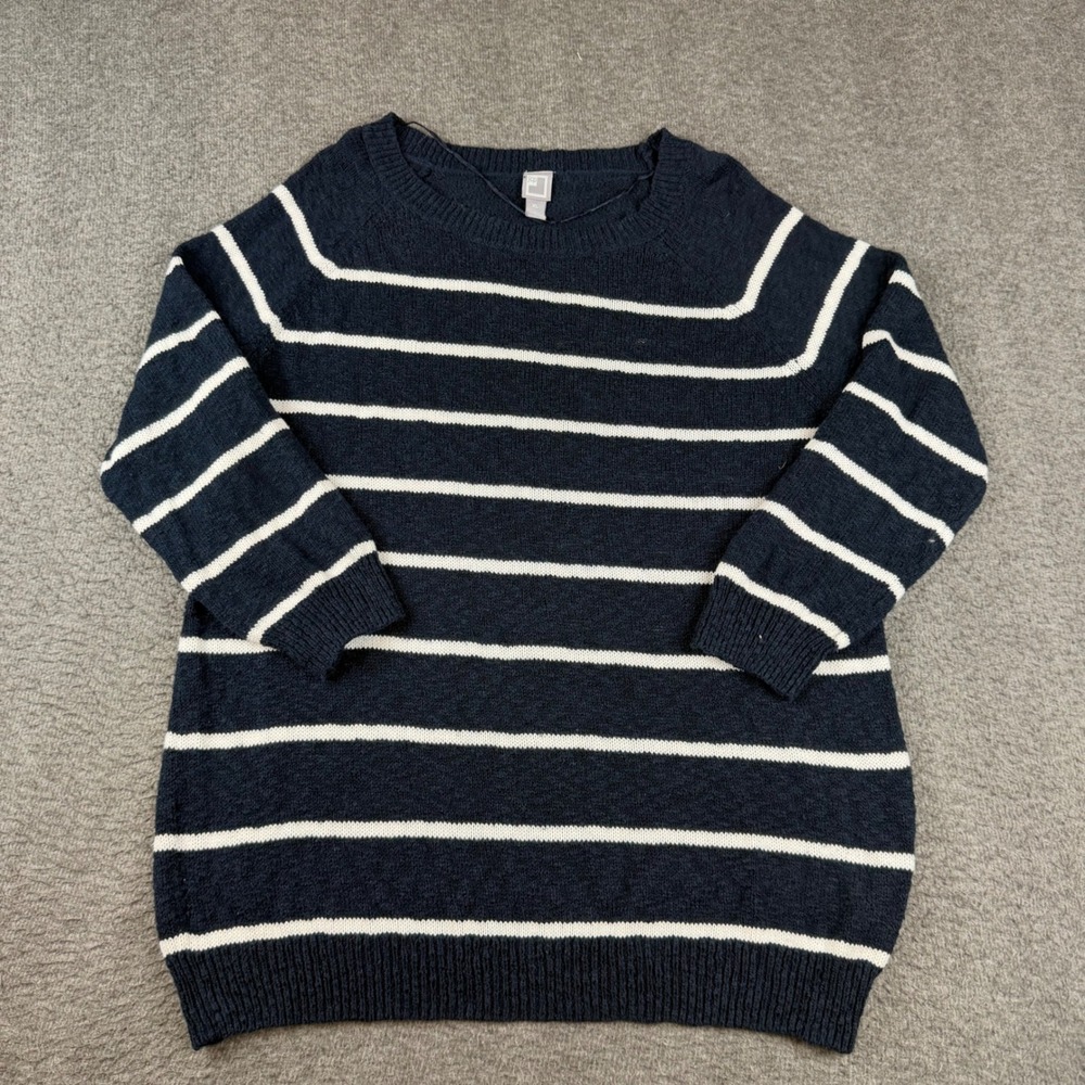 JCP Striped Sweater Women's XL Navy Blue White Long Sleeve Scoop Neck Pullover